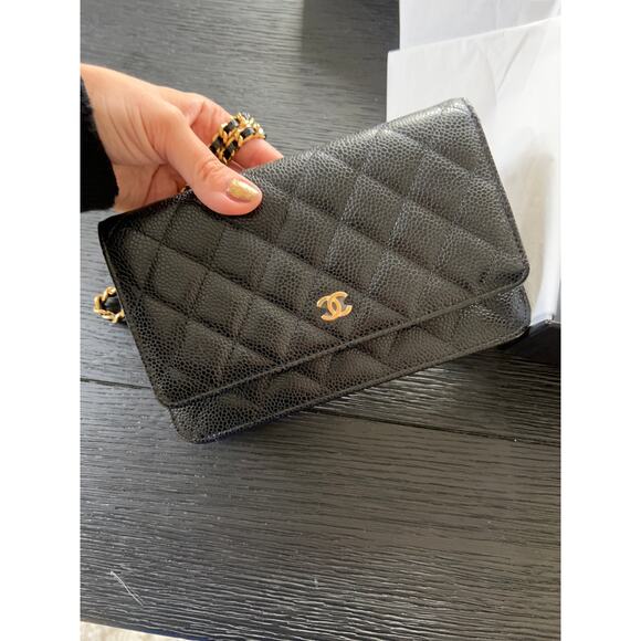 CHANEL NWT Classic Caviar Black Leather Wallet on Chain Crossbody Bag with Gold - Picture 3 of 11
